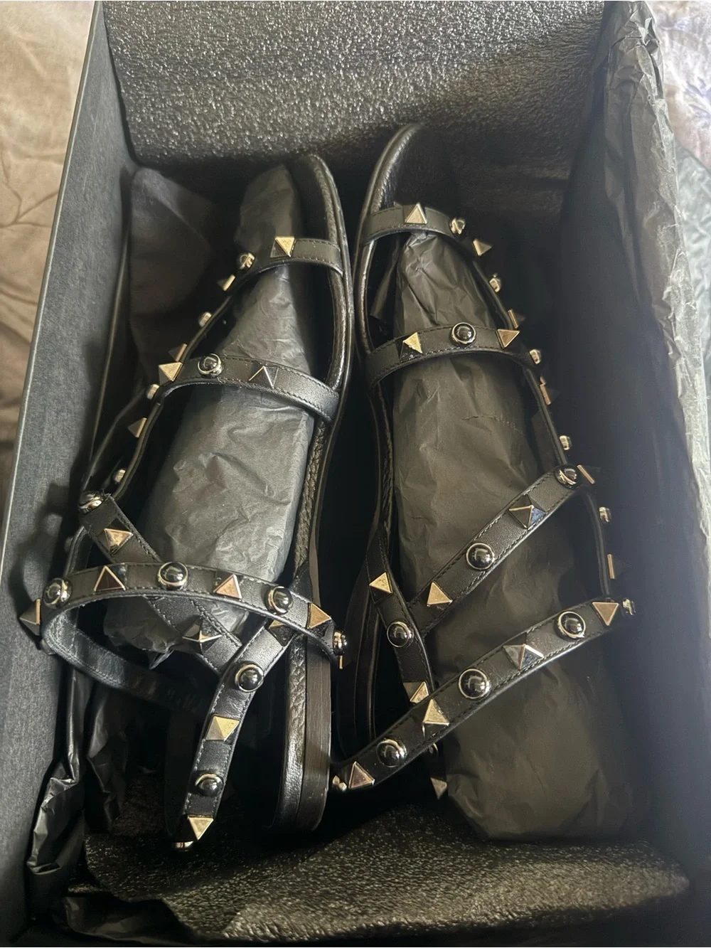 Valentino Studded Black Women's Strappy gladiator Rockstud Sandals